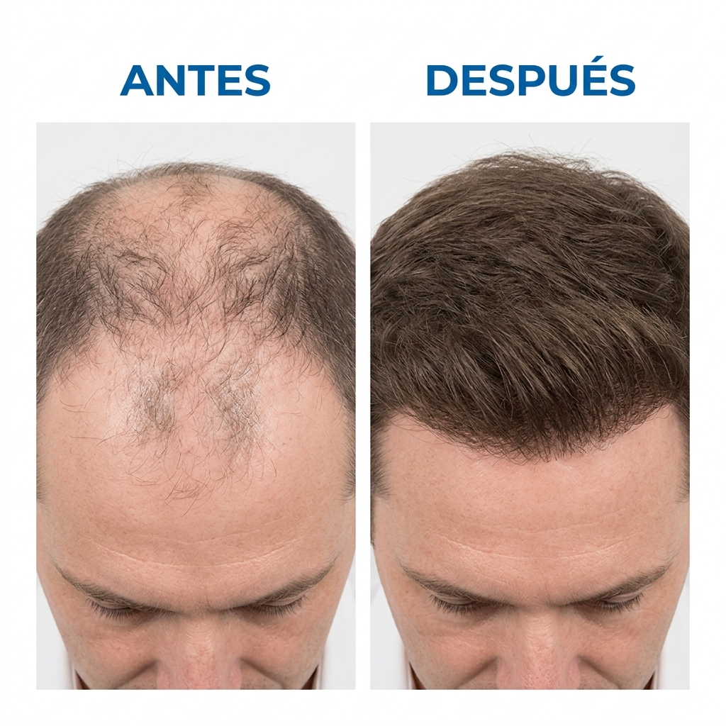 Caso de injerto capilar masculino: Antes y Después — recuperación completa de la línea de nacimiento del pelo