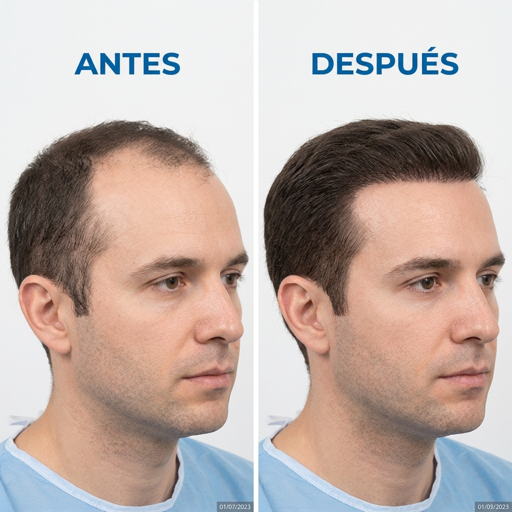 Caso de recuperación capilar femenina: Antes y Después — densificación de zona parietal